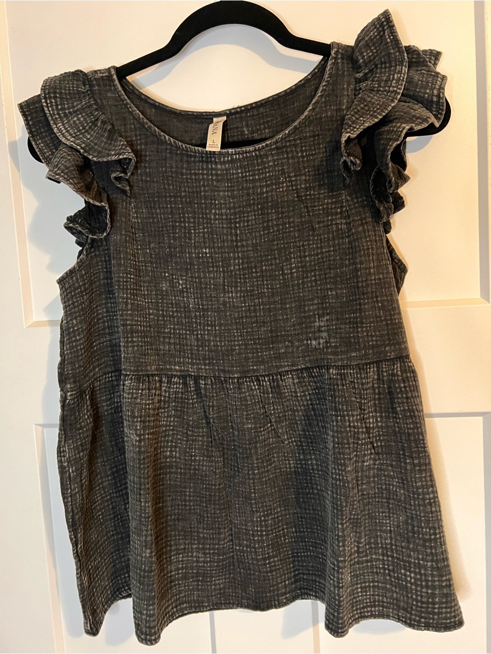 Zenana Outfitters Charcoal Ruffled Sleeve Blouse